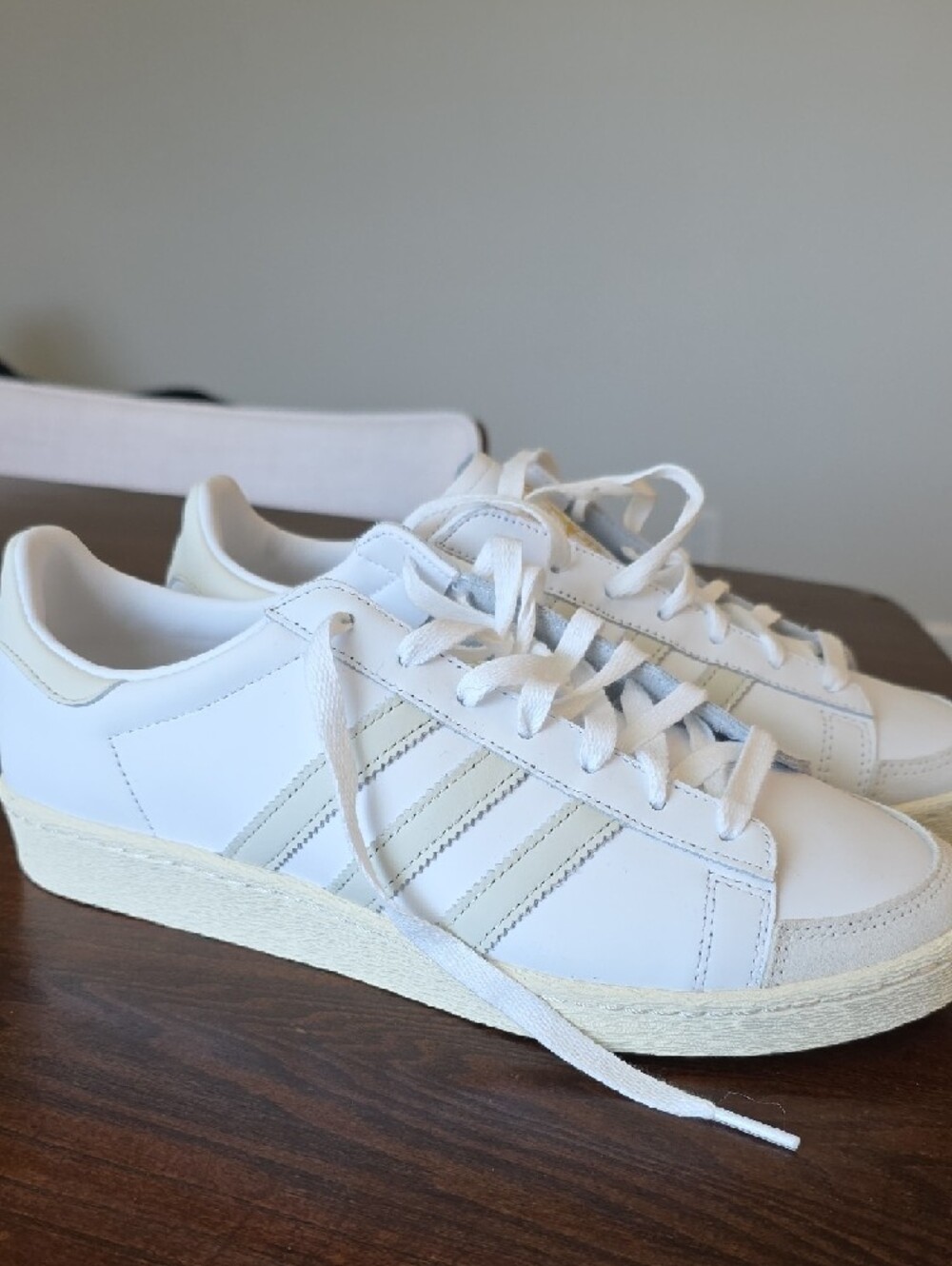 adidas White Leather Low-Top Sneakers with Cream Sole - Picture 3 of 7